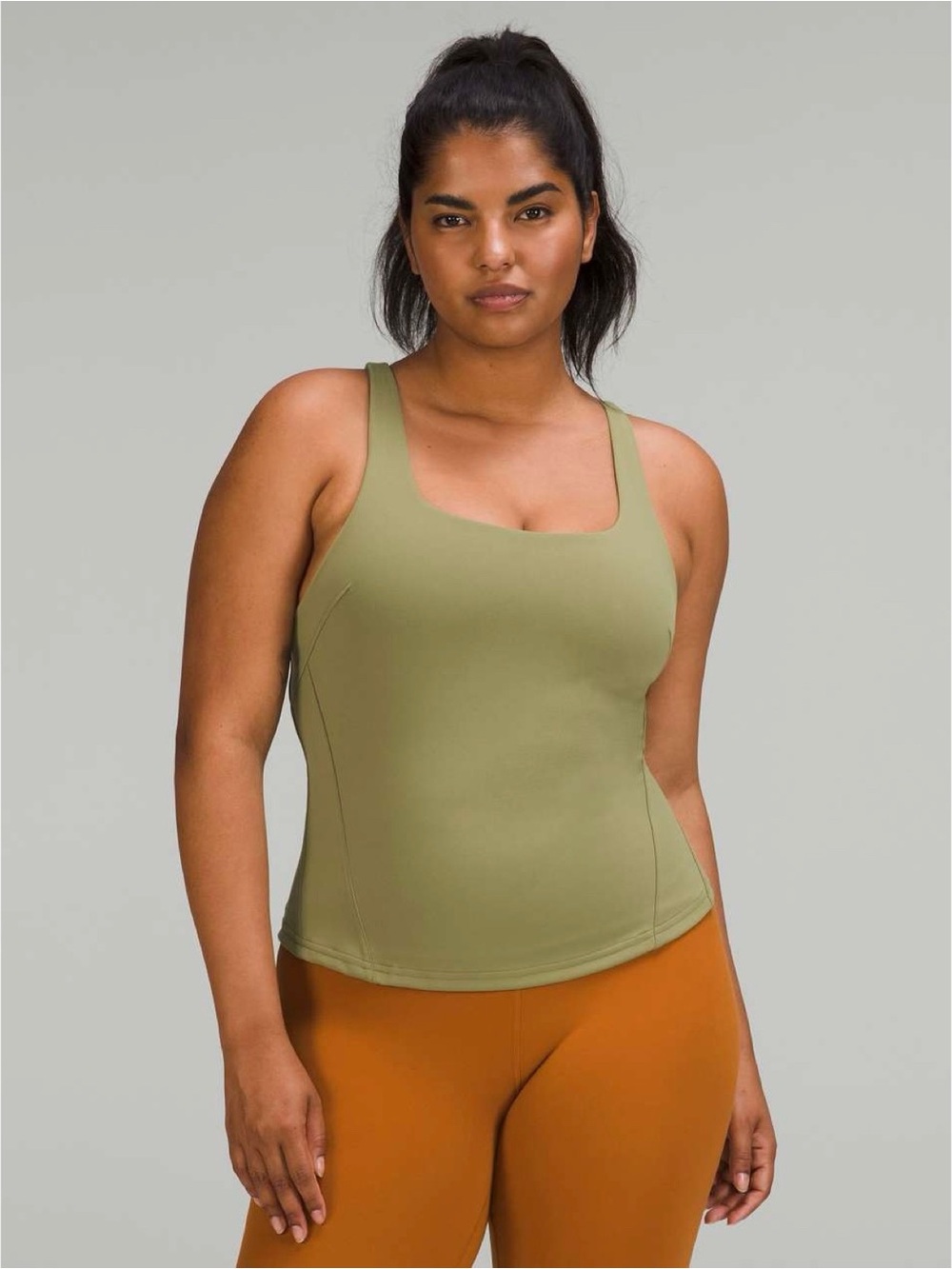 Lululemon “InStill” olive square-neck athletic tank top (size 16)